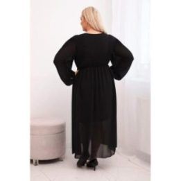 Moteriška Plus Size plisuota suknelė su ilgomis rankovėmis, juodos spalvos