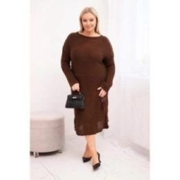 Moteriška Plus Size oversize megztinė suknelė su moheriu, ruda