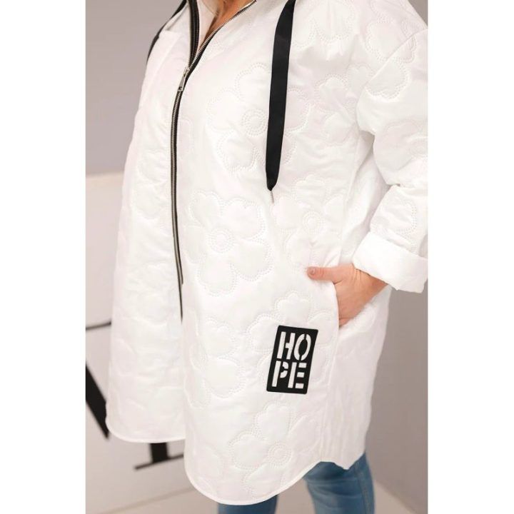 Moteriška Plus Size dygsniuota striukė su gobtuvu HOPE, balta
