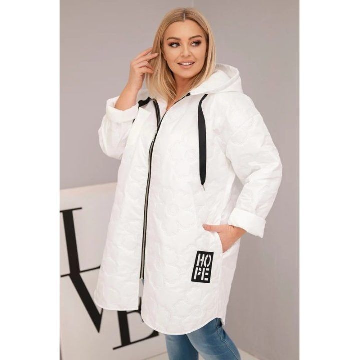 Moteriška Plus Size dygsniuota striukė su gobtuvu HOPE, balta