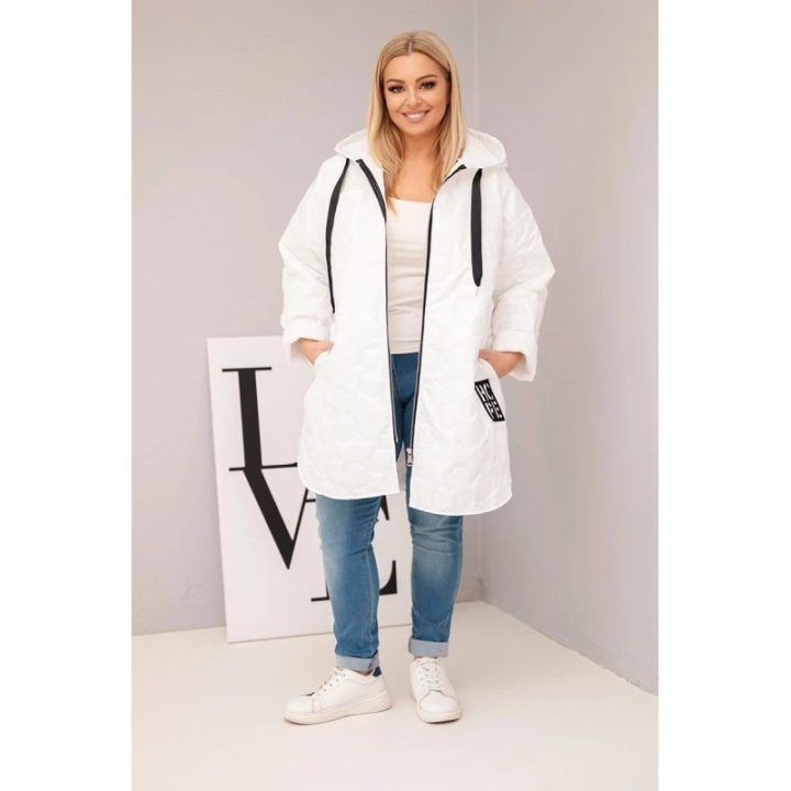 Moteriška Plus Size dygsniuota striukė su gobtuvu HOPE, balta