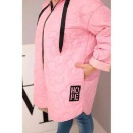 Moteriška Plus Size dygsniuota striukė su gobtuvu, rožinės spalvos