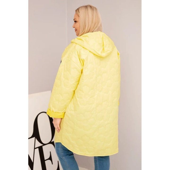 Moteriška Plus Size geltona striukė su gobtuvu ir HOPE užrašu