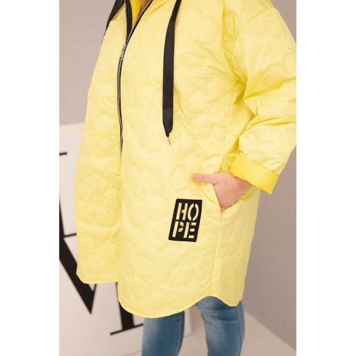 Moteriška Plus Size geltona striukė su gobtuvu ir HOPE užrašu
