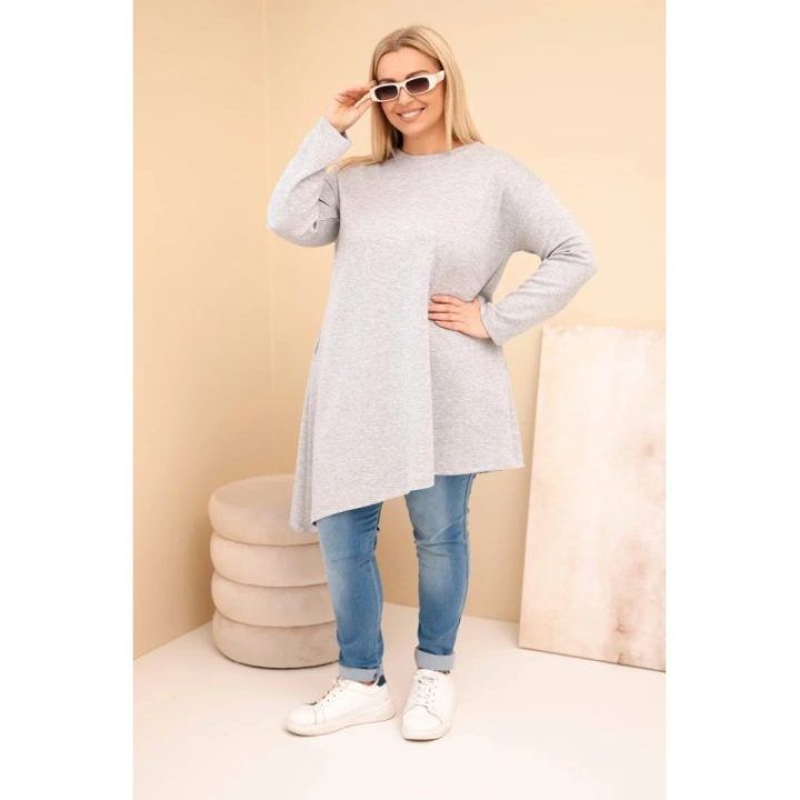 Moteriška Plus Size pilka suknelė ilgomis rankovėmis