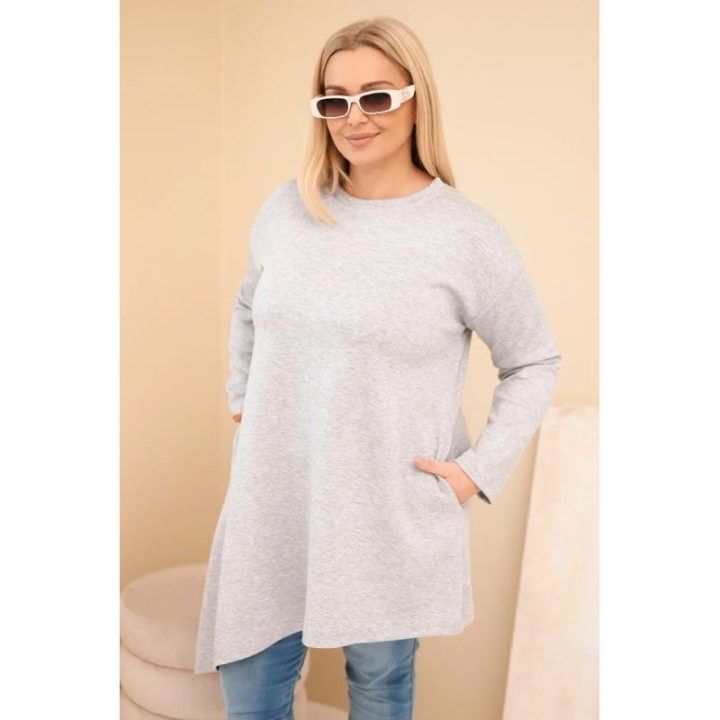 Moteriška Plus Size pilka suknelė ilgomis rankovėmis