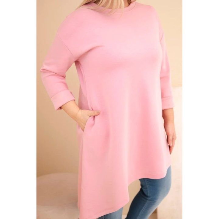 Moteriška Plus Size viskozinė suknelė, pudrinės rožinės spalvos