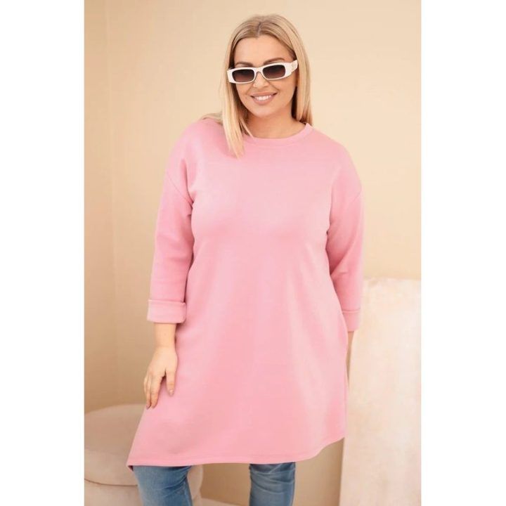 Moteriška Plus Size viskozinė suknelė, pudrinės rožinės spalvos