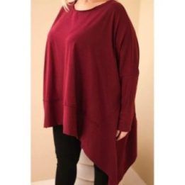 Moteriška Plus Size tunika su asimetrine apačia, burgundiška