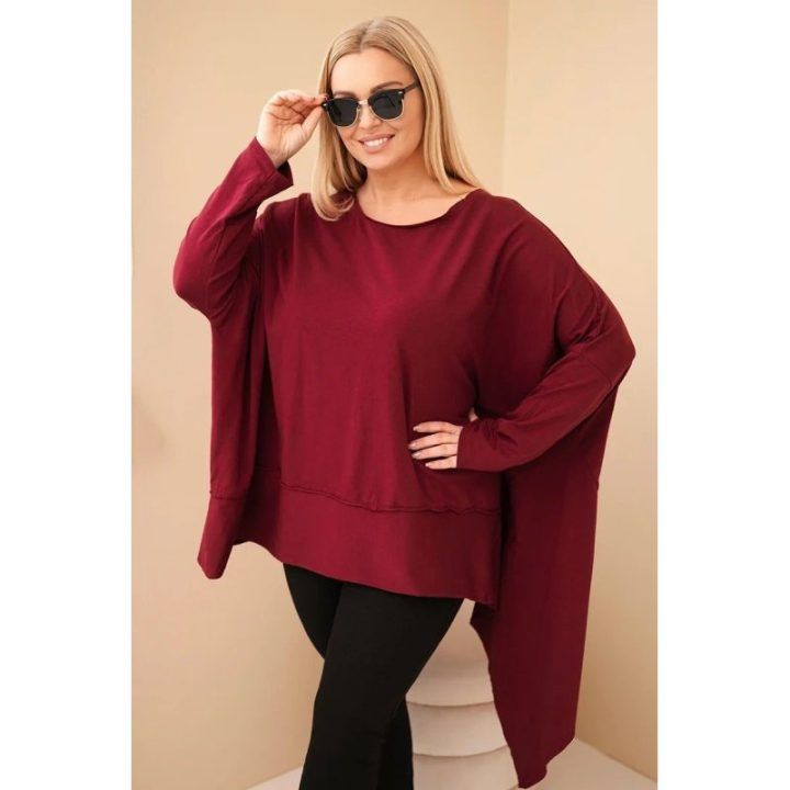 Moteriška Plus Size tunika su asimetrine apačia, burgundiška