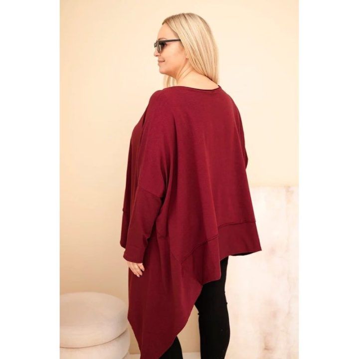 Moteriška Plus Size tunika su asimetrine apačia, burgundiška