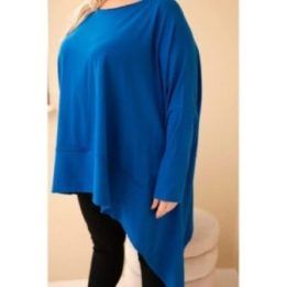 Moteriška Plus Size asimetrinė tunika, safyro mėlynos spalvos