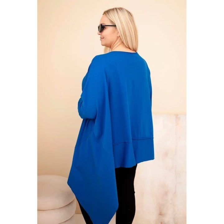 Moteriška Plus Size asimetrinė tunika, safyro mėlynos spalvos