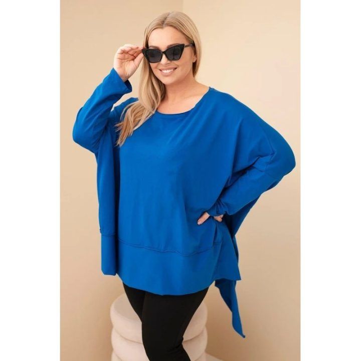Moteriška Plus Size asimetrinė tunika, safyro mėlynos spalvos