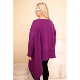 Moteriška Plus Size medvilninė tunika su asimetrine apačia, tamsiai violetinės spalvos