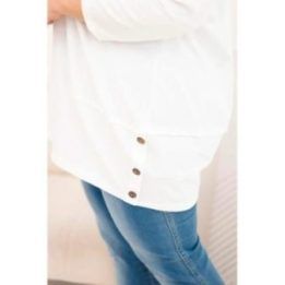 Moteriška Plus Size medvilninė palaidinė su dekoratyvinėmis sagomis, ekru spalvos