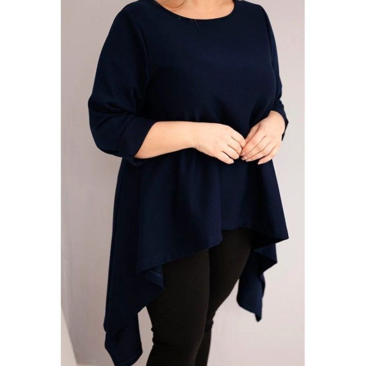 Moteriška Plus Size tamsiai mėlyna asimetrinio kirpimo tunika