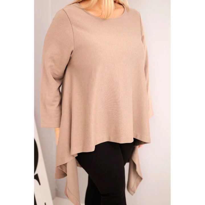 Moteriška Plus Size palaidinė su asimetriniu kirpimu, smėlio spalvos