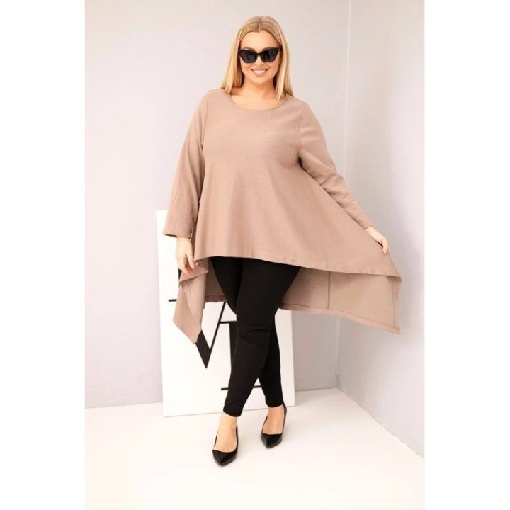 Moteriška Plus Size palaidinė su asimetriniu kirpimu, smėlio spalvos