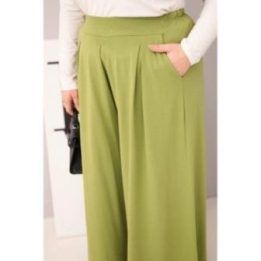 Moteriškos Plus Size kelnės plačiomis klešnėmis, pistacijų spalvos