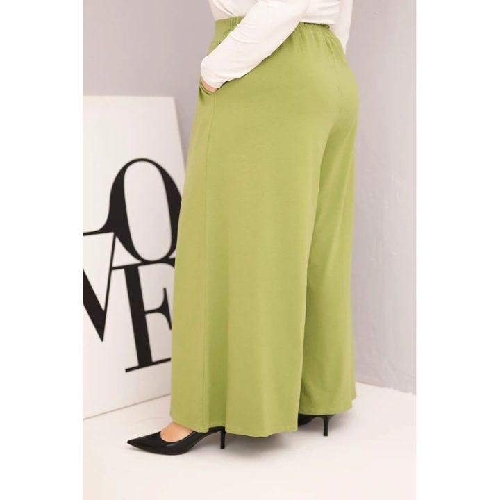 Moteriškos Plus Size kelnės plačiomis klešnėmis, pistacijų spalvos