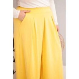 Moteriškos Plus Size kelnės su plačiomis klešnėmis, geltonos spalvos