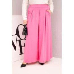 Moteriškos Plus Size kelnės plačiomis klešnėmis, šviesiai rožinės spalvos