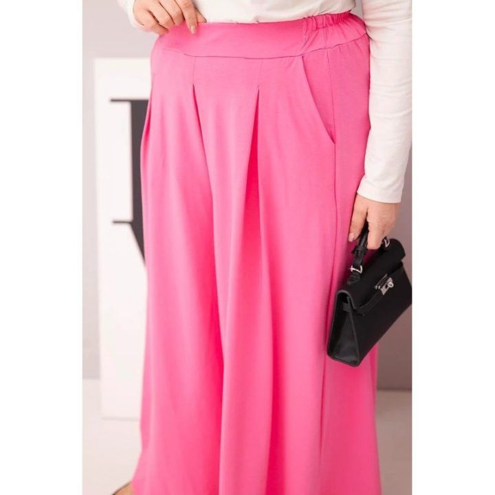 Moteriškos Plus Size kelnės plačiomis klešnėmis, šviesiai rožinės spalvos
