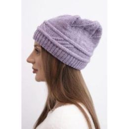 Moteriška žieminė kepurė su pynių raštu K428, violetinės spalvos