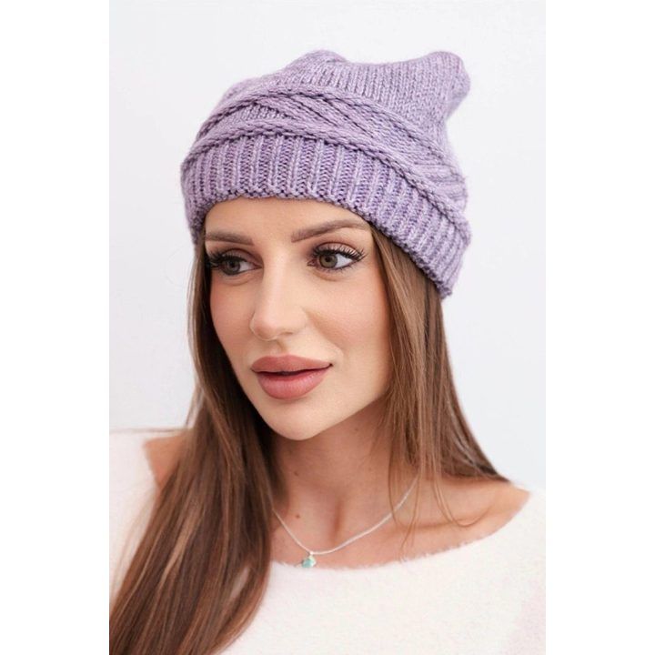 Moteriška žieminė kepurė su pynių raštu K428, violetinės spalvos