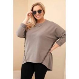 Moteriška Plus Size palaidinė su leopardo rašto detalėmis, kapučino spalvos