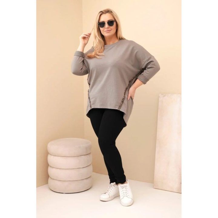 Moteriška Plus Size palaidinė su leopardo rašto detalėmis, kapučino spalvos