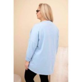 Moteriška Plus Size medvilninė palaidinė su leopardinėmis juostomis, mėlynos spalvos