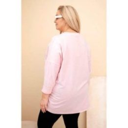 Moteriška Plus Size medvilninė palaidinė su rožinėmis leopardo juostomis