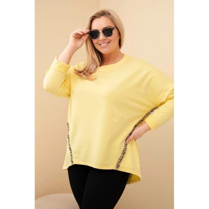 Moteriška Plus Size palaidinė su leopardo rašto detalėmis, geltonos spalvos