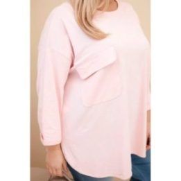 Moteriška Plus Size palaidinė su kišene, pudrinės rožinės spalvos