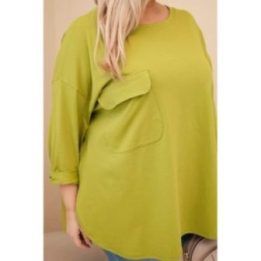 Moteriška Plus Size palaidinė su kišene, alyvuogių žalios spalvos