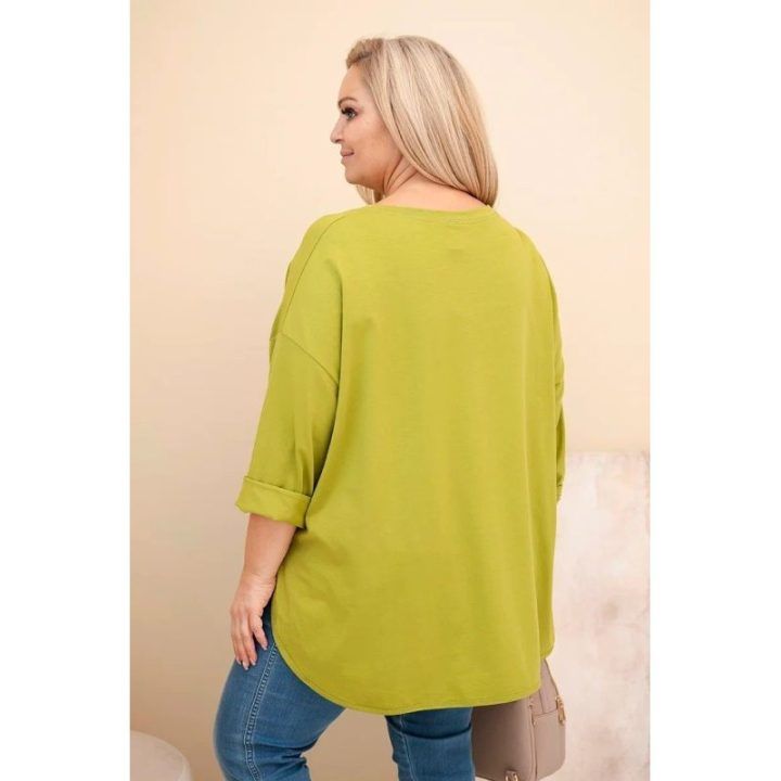 Moteriška Plus Size palaidinė su kišene, alyvuogių žalios spalvos