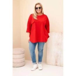 Moteriška Plus Size raudona palaidinė su medvilne ir kišene