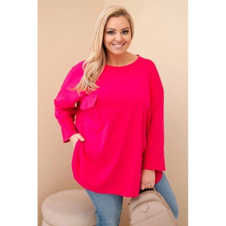Moteriška Plus Size palaidinė su kišene, fuksijos spalvos
