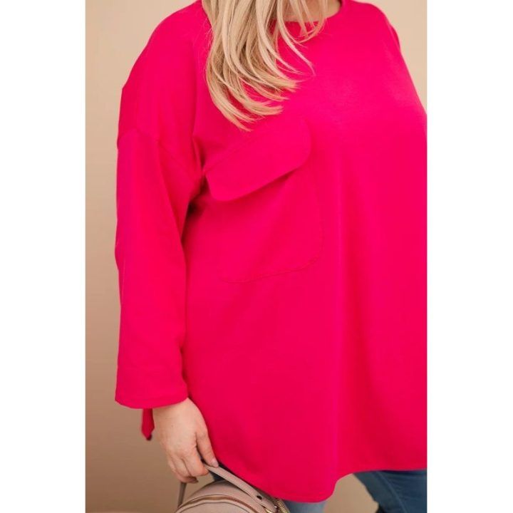 Moteriška Plus Size palaidinė su kišene, fuksijos spalvos