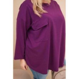 Moteriška Plus Size palaidinė su kišene, tamsiai violetinė