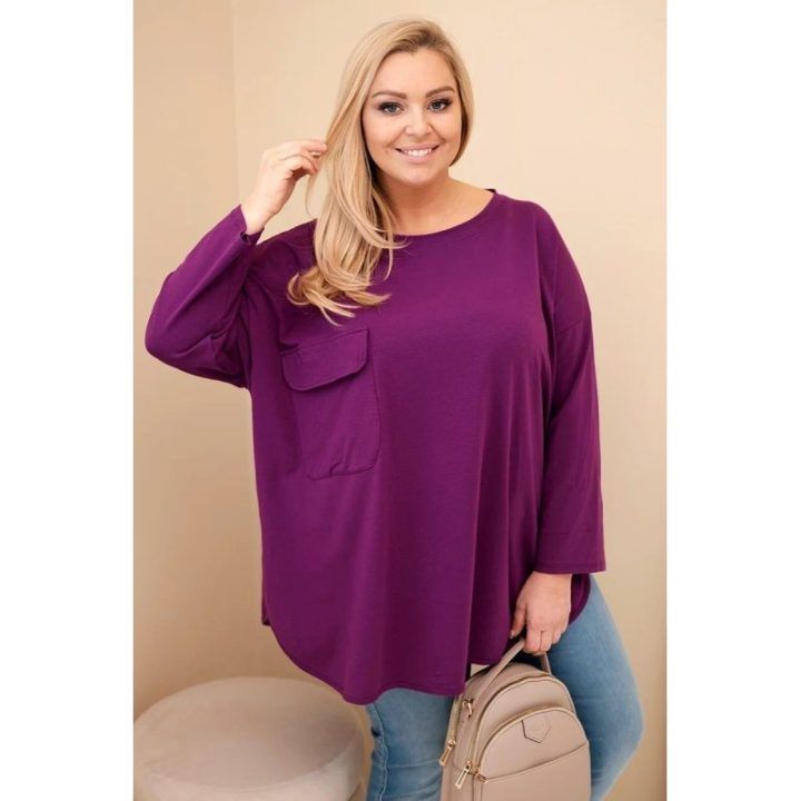 Moteriška Plus Size palaidinė su kišene, tamsiai violetinė