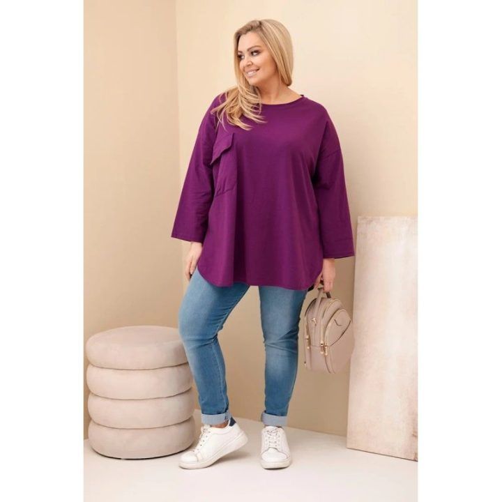 Moteriška Plus Size palaidinė su kišene, tamsiai violetinė