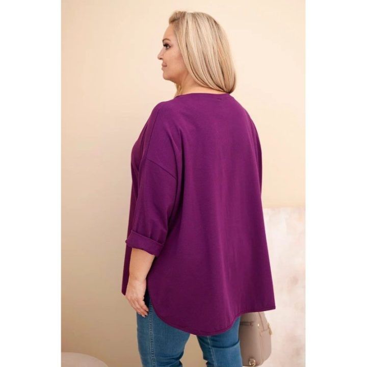 Moteriška Plus Size palaidinė su kišene, tamsiai violetinė