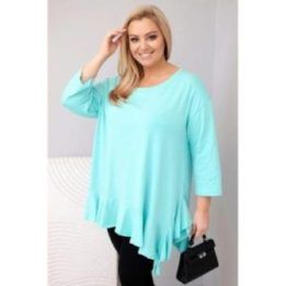 Moteriška Plus Size palaidinė su medvilne, raukiniais ir 3/4 rankovėmis, mėtų spalvos