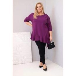 Moteriška Plus Size palaidinė su raukiniais, tamsiai violetinės spalvos