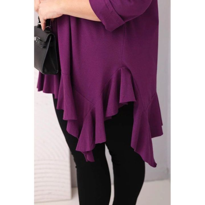 Moteriška Plus Size palaidinė su raukiniais, tamsiai violetinės spalvos