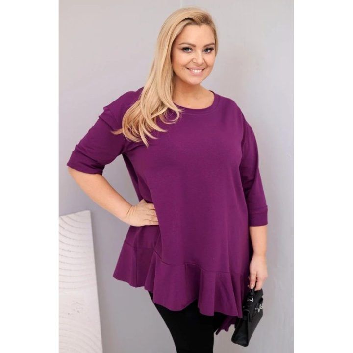 Moteriška Plus Size palaidinė su raukiniais, tamsiai violetinės spalvos