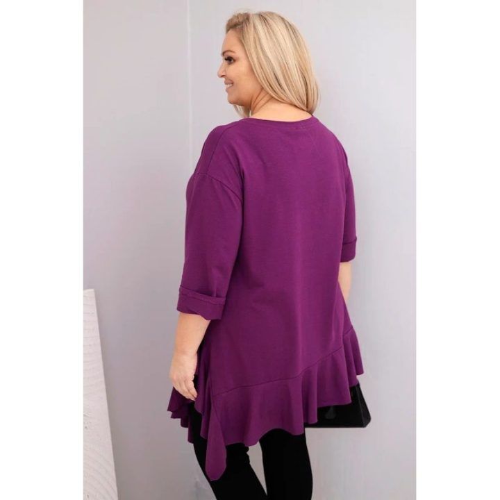 Moteriška Plus Size palaidinė su raukiniais, tamsiai violetinės spalvos